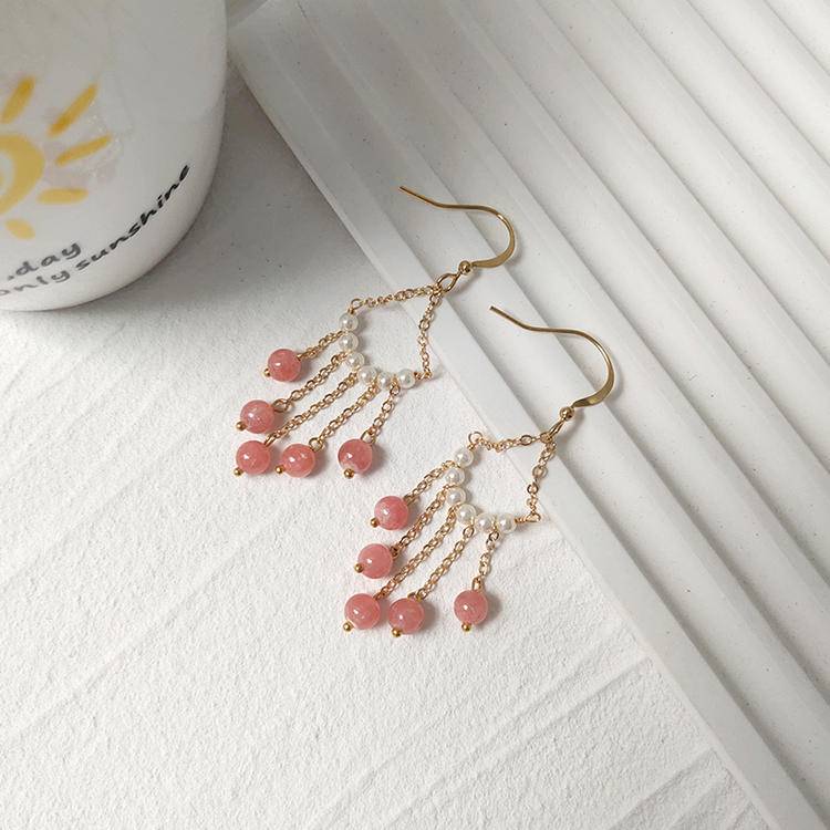 Rhodochrosite Tassel Dangle Earrings (5mm) – Love & Calm