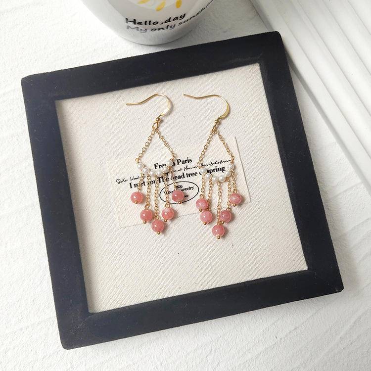 Rhodochrosite Tassel Dangle Earrings (5mm) – Love & Calm