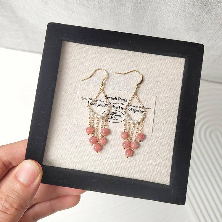 Rhodochrosite Tassel Dangle Earrings (5mm) – Love & Calm