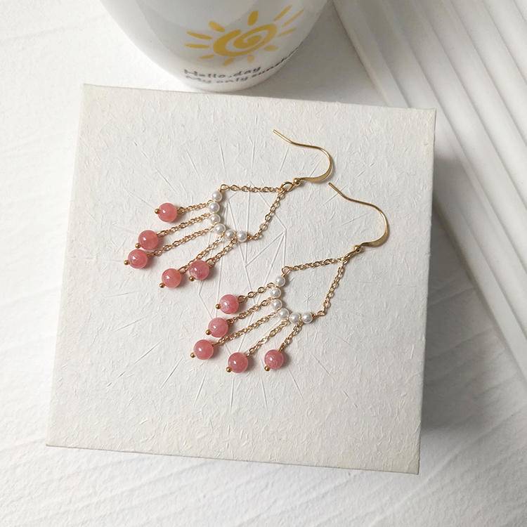 Rhodochrosite Tassel Dangle Earrings (5mm) – Love & Calm