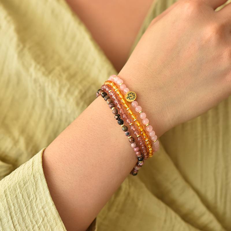 Love & Happiness Crystal Bracelet Set – Rose Quartz, Citrine, Strawberry Quartz & Rhodonite (4mm)
