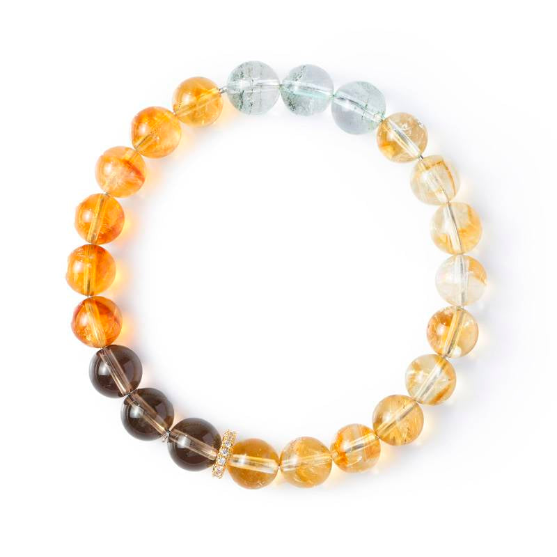 Wealth & Clarity Crystal Bracelet – Citrine, Smoky Quartz & Green Phantom Quartz 8 mm