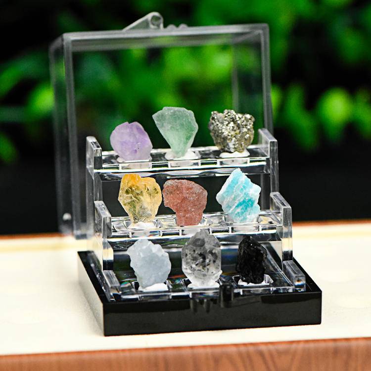 Healing Crystal Raw Mineral Display Set – 9-Piece Box (Large)