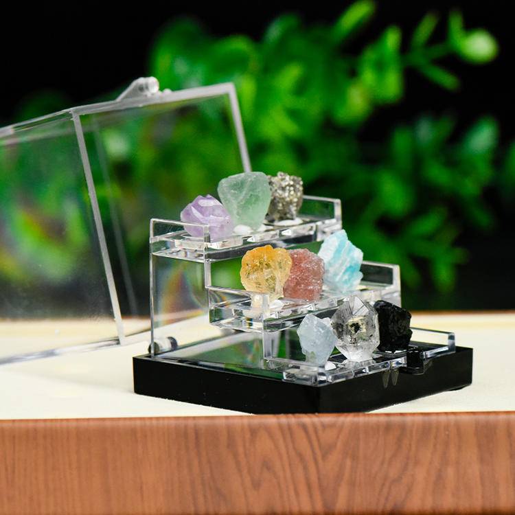 Healing Crystal Raw Mineral Display Set – 9-Piece Box (Large)
