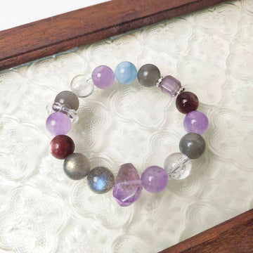 Calm & Focus Crystal Bracelet – Amethyst, Labradorite & Aquamarine 11.5 mm