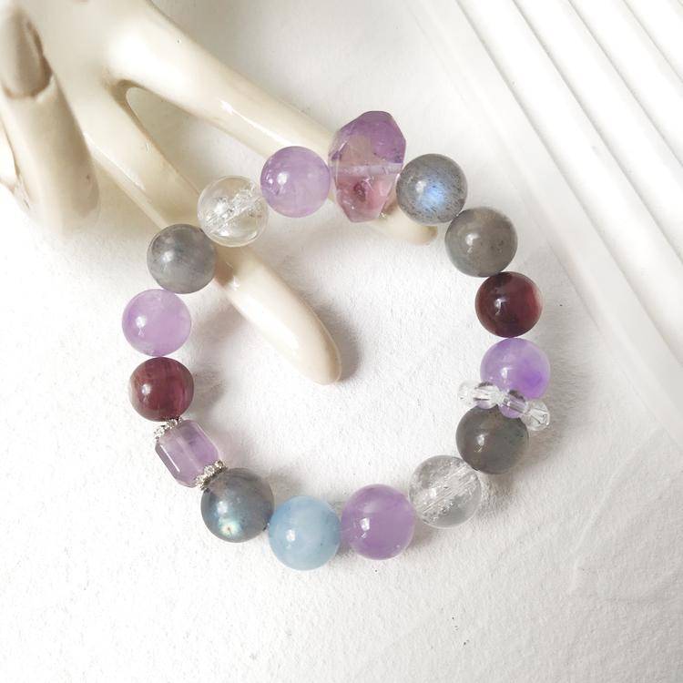 Calm & Focus Crystal Bracelet – Amethyst, Labradorite & Aquamarine 11.5 mm