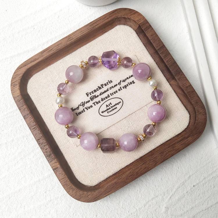 Calm & Focus Crystal Bracelet – Lepidolite & Amethyst 8–12.5 mm