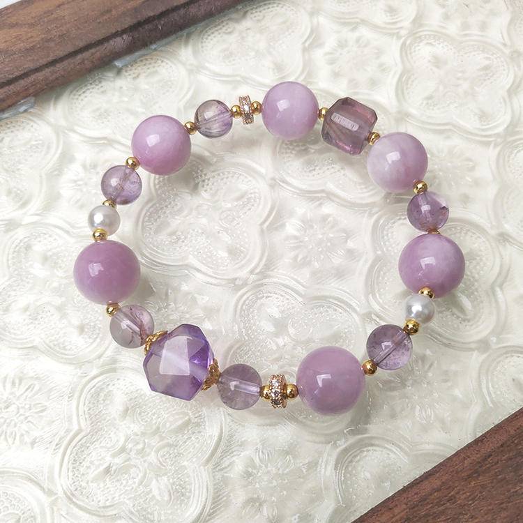 Calm & Focus Crystal Bracelet – Lepidolite & Amethyst 8–12.5 mm
