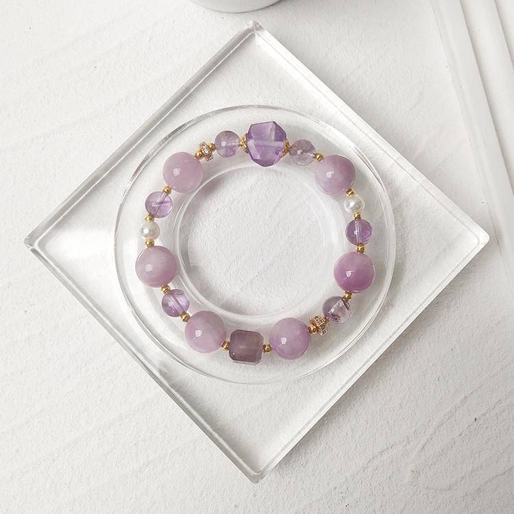Calm & Focus Crystal Bracelet – Lepidolite & Amethyst 8–12.5 mm