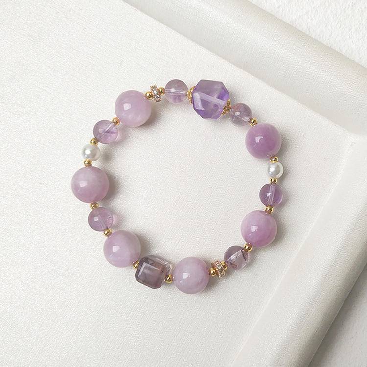 Calm & Focus Crystal Bracelet – Lepidolite & Amethyst 8–12.5 mm