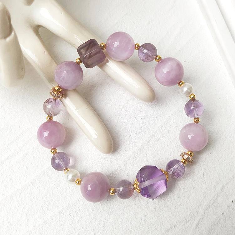 Calm & Focus Crystal Bracelet – Lepidolite & Amethyst 8–12.5 mm