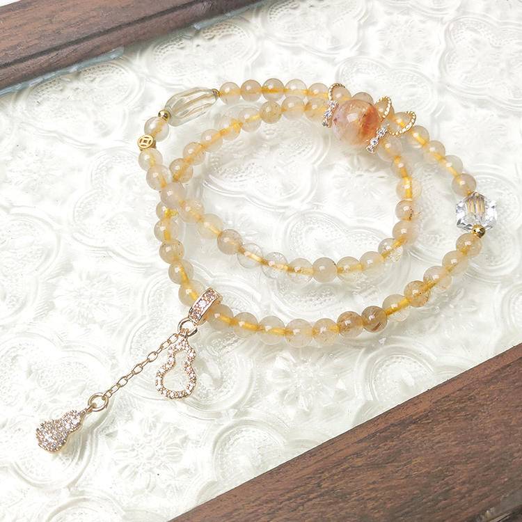 Wealth Double-Wrap Crystal Bracelet – Golden Rutilated Quartz & Citrine 5.5–11.5 mm