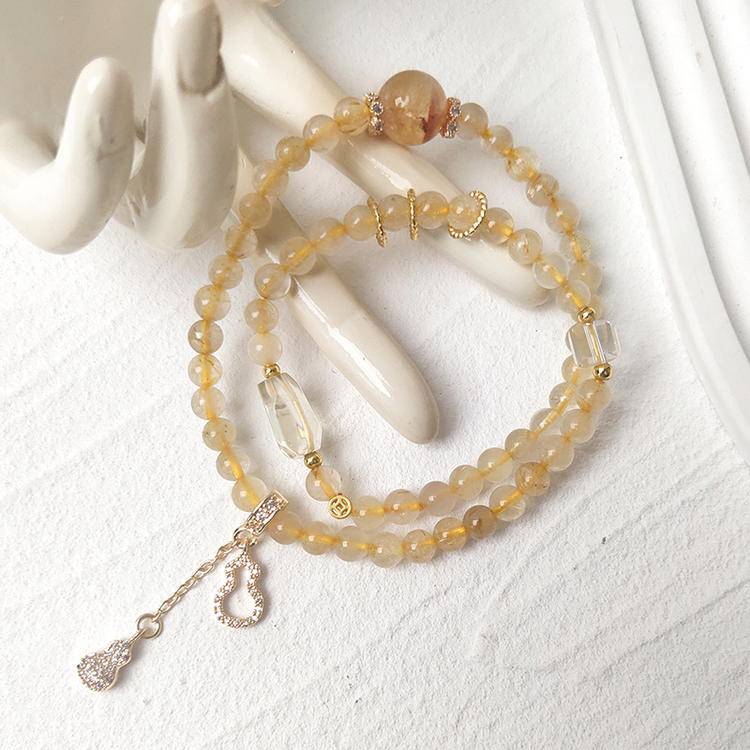 Wealth Double-Wrap Crystal Bracelet – Golden Rutilated Quartz & Citrine 5.5–11.5 mm