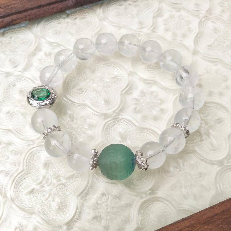 Focus & Clarity Crystal Bracelet – Phantom Quartz 10 mm with Gemstone Focal 13.5 mm, CZ Charm