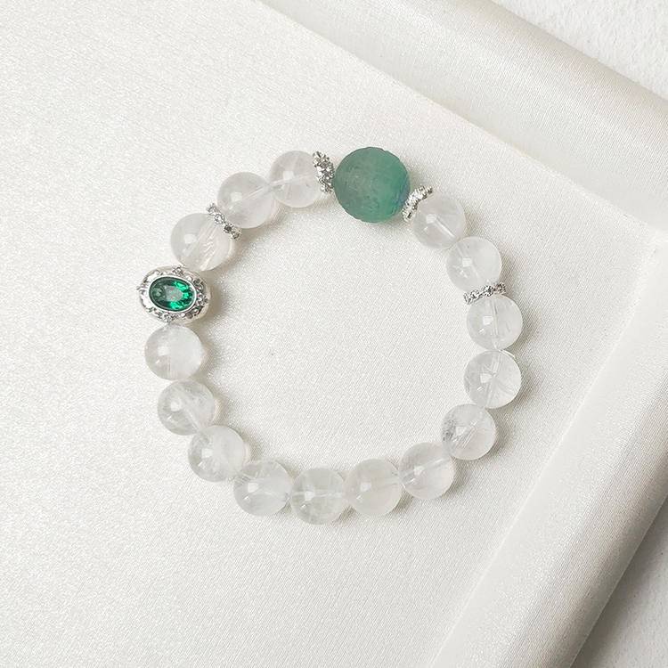 Focus & Clarity Crystal Bracelet – Phantom Quartz 10 mm with Gemstone Focal 13.5 mm, CZ Charm