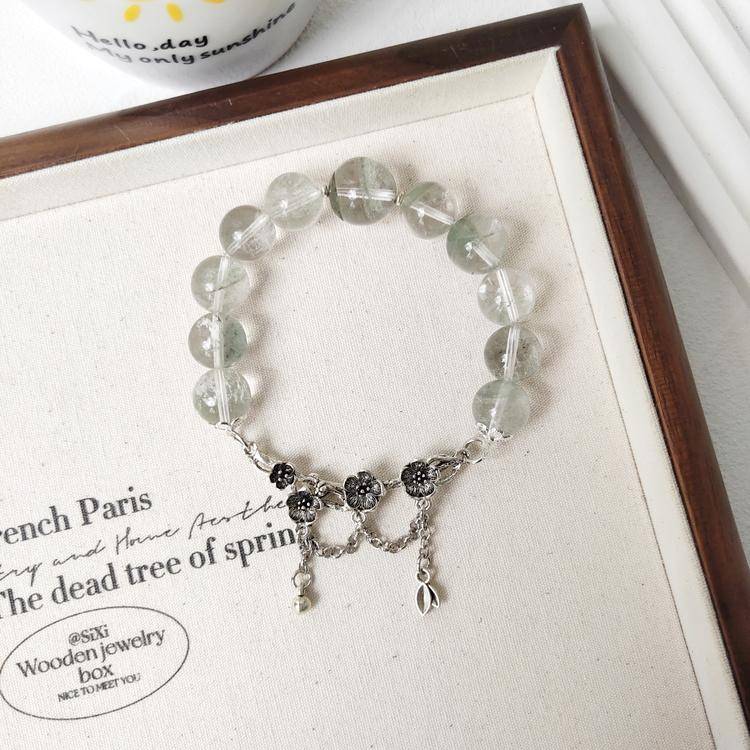 Wealth Crystal Bracelet – Green Phantom Quartz 11–13.5 mm, Vintage Chain Accent