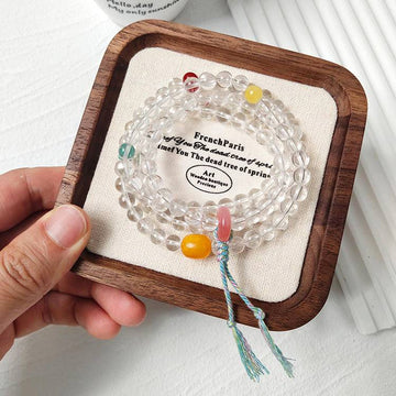 Focus Crystal Mala Wrap – Clear Quartz 108 Beads with Red Agate, Amber & Turquoise (6.5 mm)