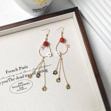 Confidence Chain Tassel Earrings – Red Agate & Tourmaline (10 cm)