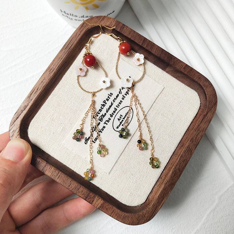 Confidence Chain Tassel Earrings – Red Agate & Tourmaline (10 cm)