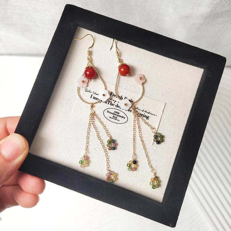 Confidence Chain Tassel Earrings – Red Agate & Tourmaline (10 cm)
