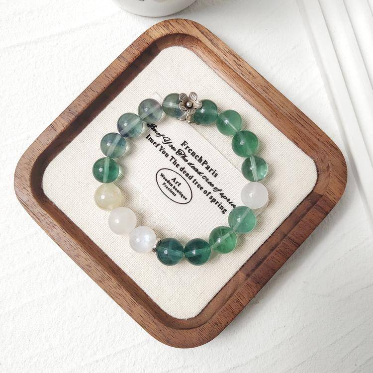 Green Fluorite & White Phantom Bracelet – Focus & Clarity, Healing (11 mm)