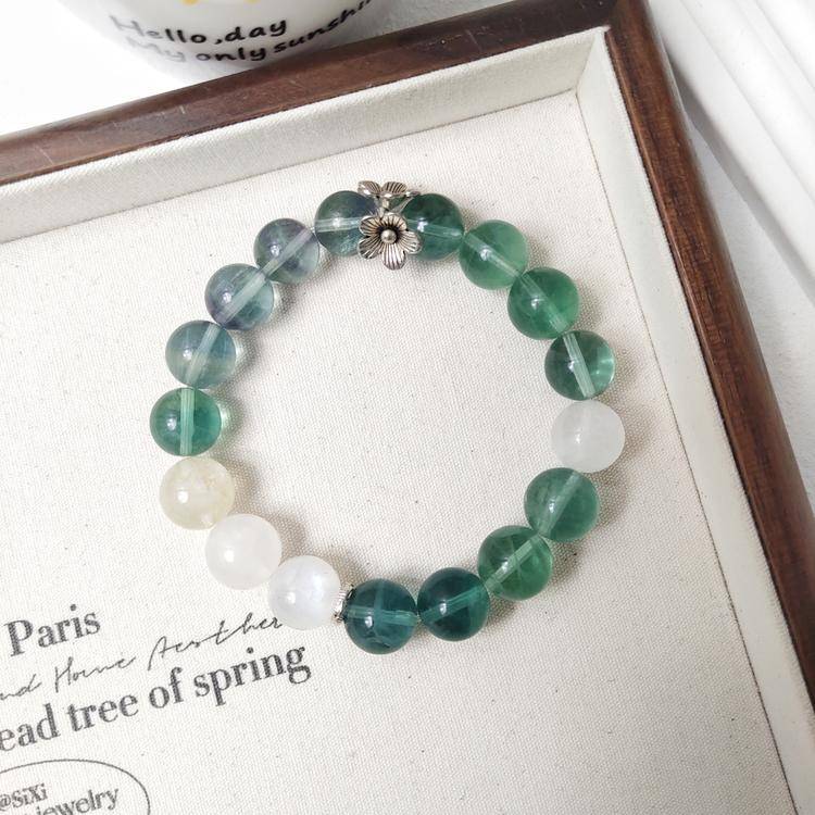 Green Fluorite & White Phantom Bracelet – Focus & Clarity, Healing (11 mm)