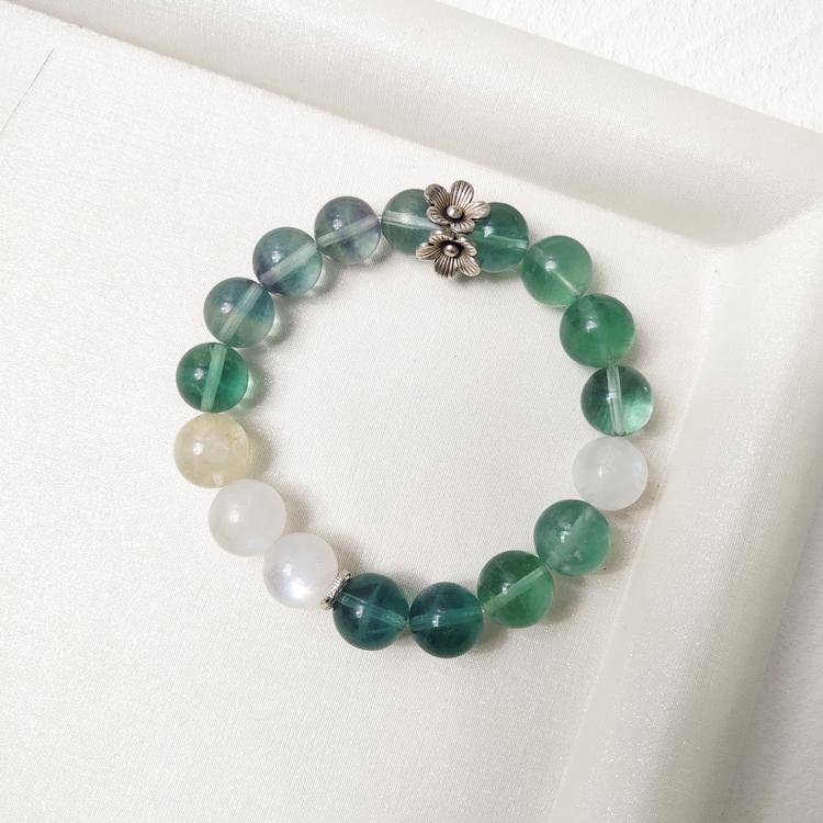 Green Fluorite & White Phantom Bracelet – Focus & Clarity, Healing (11 mm)
