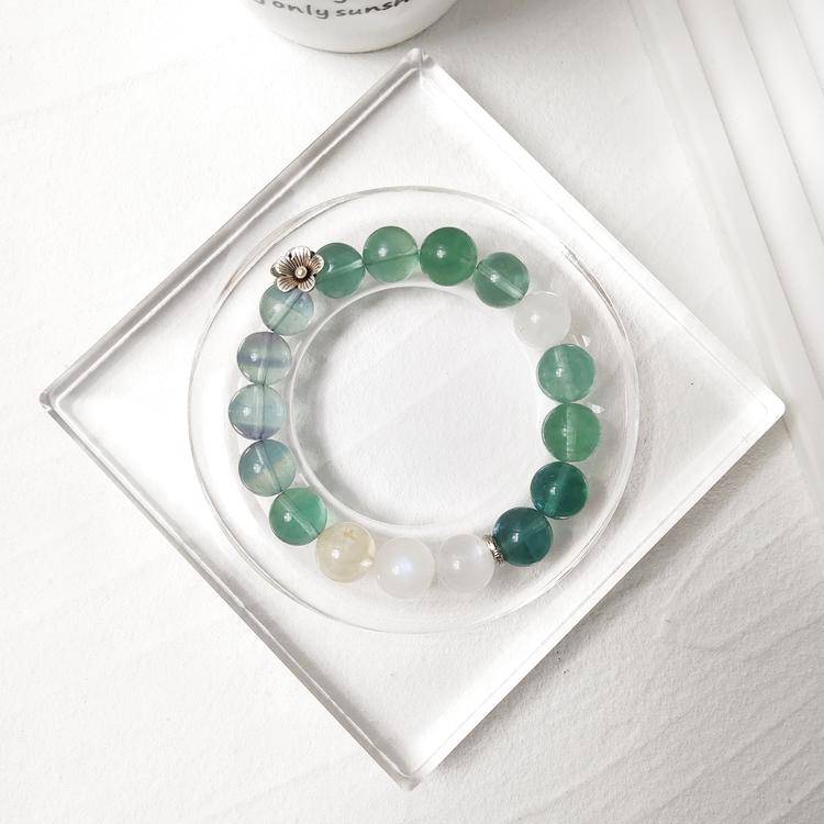 Green Fluorite & White Phantom Bracelet – Focus & Clarity, Healing (11 mm)