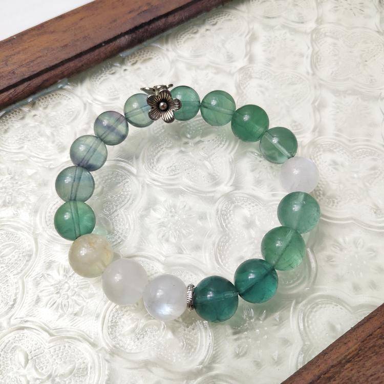 Green Fluorite & White Phantom Bracelet – Focus & Clarity, Healing (11 mm)