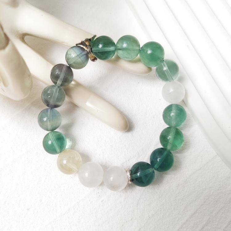 Green Fluorite & White Phantom Bracelet – Focus & Clarity, Healing (11 mm)