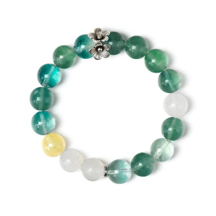 Green Fluorite & White Phantom Bracelet – Focus & Clarity, Healing (11 mm)