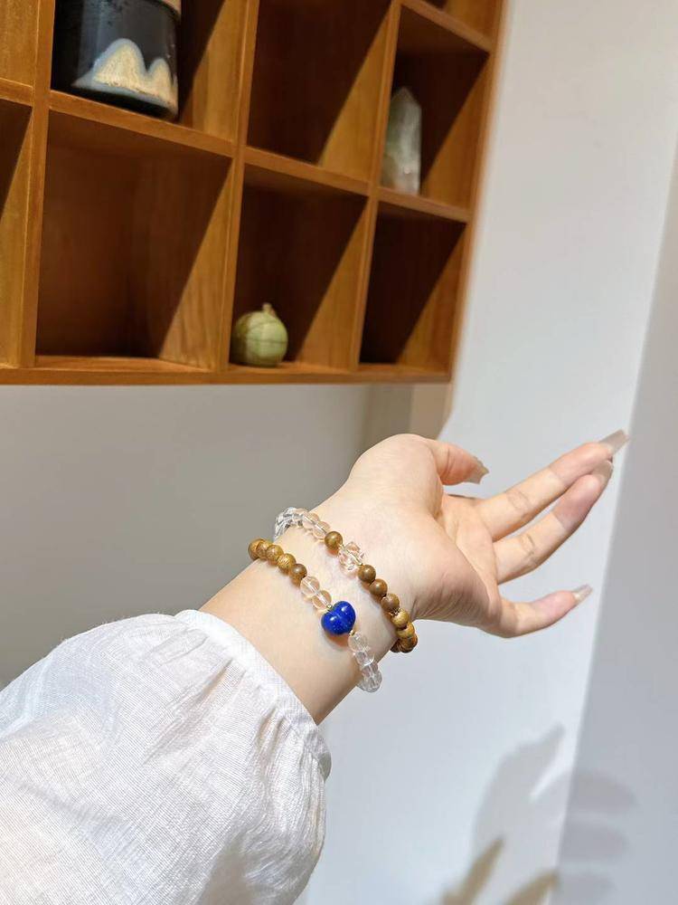 Agarwood & Clear Quartz Multi-Wrap Bracelet (Calm & Clarity) — 6 mm with Lapis Accent
