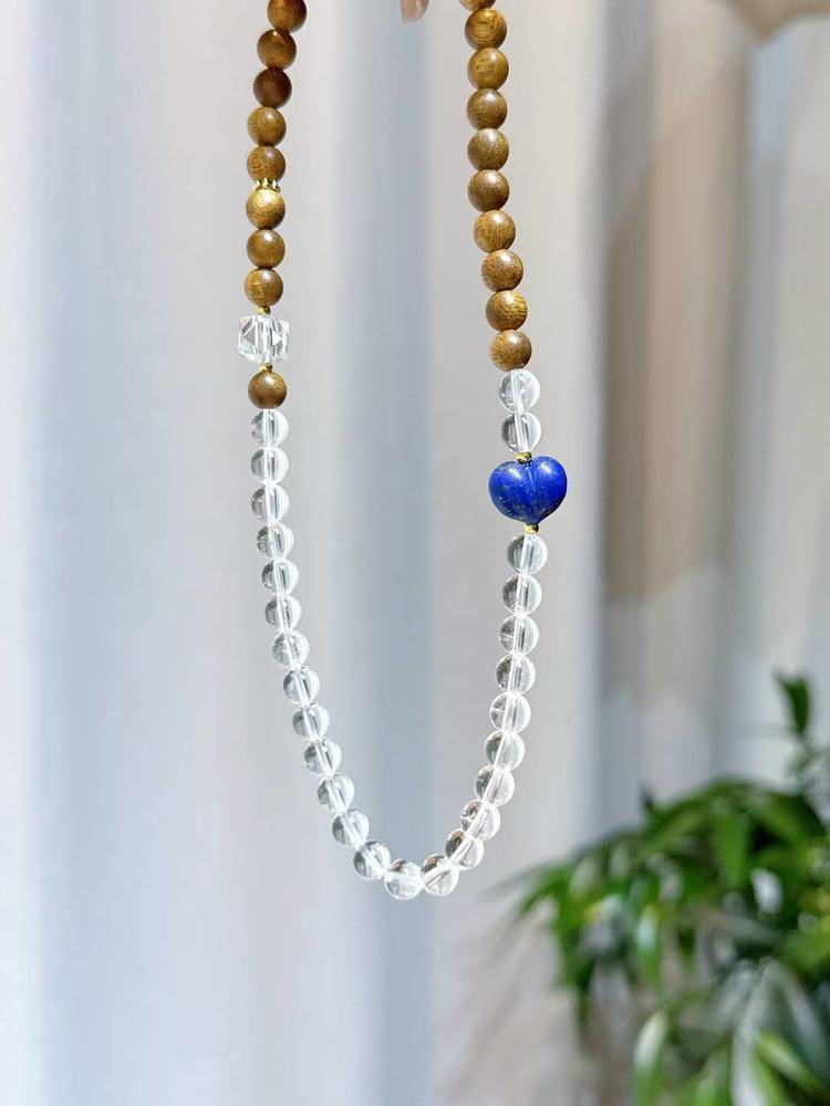 Agarwood & Clear Quartz Multi-Wrap Bracelet (Calm & Clarity) — 6 mm with Lapis Accent